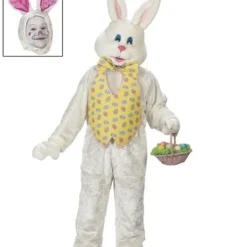 Deluxe Bunny Costume With Yellow Vest And Mascot Head For Adult