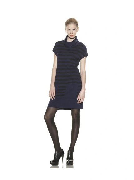 Catherine Malandrino Women's Stripe Side Button Neck Dress (Navy/Noir) 3 Catherine Malandrino Women's Stripe Side Button Neck Dress (Navy/Noir)
