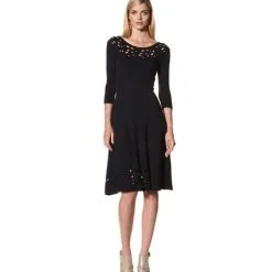 Catherine Malandrino Women's Long Sleeve Dress With Burnout Deta