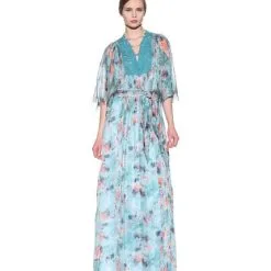 Catherine Malandrino Women's Tie-Waist Kaftan (Tropical Flower P
